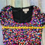 Oleg Cassini Black Tie Vintage Sequin Dress Size 4 Rainbow Long Sleeve Party Photo 7
