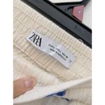 ZARA  Women's Pants Wide Leg Embroidered Flowers Cream Green/Blue Size Large Photo 3