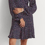 Ralph Lauren Lauren Georgette French Navy Pink Floral Fit and Flare Dress size 2 Photo 0