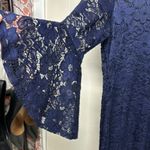Olivia Matthews Blue Sheath Dress with Bell Sleeves and Lace Photo 2