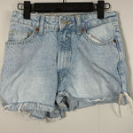 ZARA  Distress Light Blue Denim Mom Shorts Cuffed Button Fly Distressed Size 4 Photo 0