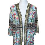 Susan Graver  Pink Multi Floral Sheer Woven Kimono Cardigan Chiffon Flower Medium Photo 2
