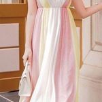 Pastel Pink White Yellow Long Chiffon Maxi Summer Sun Dress Size Medium Photo 0