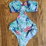 Tropical, one piece strapless, bathing suit Pink Photo 0