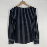 Ann Taylor  Blouse Top Womens Medium Petite Navy Blue White Striped Puff Sleeve Photo 1
