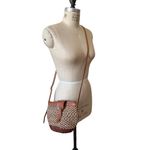 Vintage Medium Sisal & Tooled Leather Adjustable Crossbody Bag Brown Photo 2
