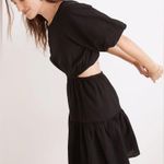 Madewell Seersucker Puff-Sleeve Cutout Mini Dress in Black size Medium Photo 1