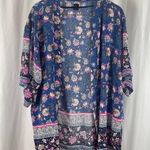 Women One Size Floral Boho Lightweight Flowy Loose Kimono Swim Cover Boxy Blue Photo 0