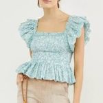 Anthropologie  Love the Label Smocked Ruffle Crop Top NWT Sz. L Photo 0