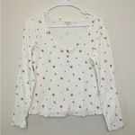 Ultra Flirt Ultra‎ Flirt Juniors Scallop-Edge Floral Print Cotton White Henley Top Size XL Photo 0