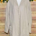 Lafayette 148 Vintage 100% Linen Open Front Jacket Size L Raw Trim Neutral Khaki Photo 0