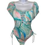 Tinibikini On or Off Shoulder Pastel Floral Tropical One Piece Swimsuit Large Photo 0
