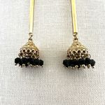 Gold tone black dangling bead Indian earrings Photo 1