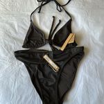 SKIMS  Swim‎ Bikini Set, triangle top and high leg bikini bottom, color onyx, “S” Photo 1