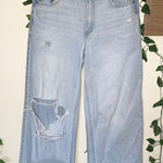 American Eagle Strigid Distressed Super High Rise Baggy Wide Leg Ankle Jeans Photo 0