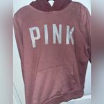 Victoria's Secret Pink Medium Rose Pink Hoodie Sweatshirt Glitter Font Sherpa Top Photo 3