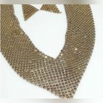 Vintage Two Tone Mesh Metal Bib Necklace & Pierced Earrings set 3pc Gold Photo 4