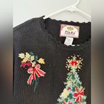 VTG TIARA Christmas Tree Sweater Multi Color Knit Elegant Black Gold Red S M Photo 3