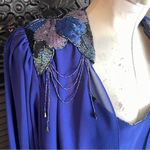 Casadei Vtg 80s Blue Draped DECO Beaded FLAPPER Dynasty Party‎ Gatsby Cocktail Dress 14 Photo 3