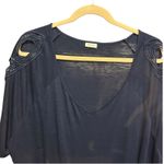 Avenue  Women‎ Tunic Top S Navy Cold Shoulder Crochet Sleeve Boho Chic Slouchy Photo 4