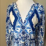 H&M Blue and White Long Sleeve V-Neck Sundress Photo 1