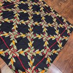 Oscar de la Renta  Black Silk Scarf with Cherry Floral Accents Photo 7