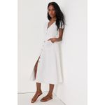 Lulus NWT  Sicily Sweetheart White Button-Front Puff Sleeve Midi Dress Size XS Photo 2