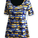 LuLaRoe  Womens Perfect T Size XXS Blue Navy Yellow Cream Floral Stripe Top NEW‎ Photo 0