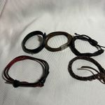 None Stylish Leather Bracelet Set - Black, Brown, Red Photo 1