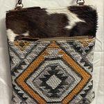 Myra Aztec Western Southwestern Hairon Leather Canvas Crossbody Bag Purse NWOT Orange Photo 2