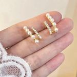 Double layer pearl zircon earrings 2023 new trendy simple cold unique earrings Silver Photo 1