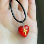 Handmade aesthetic vintage goth romance cute style red heart & cross simple necklace👼❤️ Photo 2