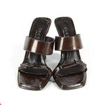 Gucci Vintage 90s Double Strap Brown Leather Block Heel Mule Sandals Photo 1