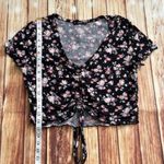 SheIn Women’s Short Sleeve Lettuce Trim Drawstring Knot Hem Floral Crop Top XL Photo 4