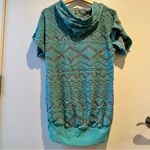 Vintage turquoise & gray terry cloth short sleeve hip length hoodie size medium Blue Photo 3