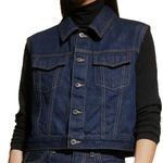 SLVRLAKE Trucker Cropped Denim Vest Women’s Dark Blue Cotton Size Large Photo 0