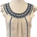 J. Crew Point Sur Linen Embroidered Tank Flutter Sleeves Boho Coastal Cowgirl XS Blue Photo 5