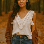 Suboo Castaway Sleeveless Crop Top White Fringe Lattice 0 Boho Western Cowgirl Photo 1