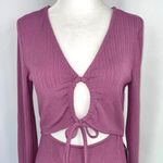 NSR New  Cut Out Ribbed Knit Bodycon Dress Long Sleeve Midi Purple Photo 3
