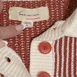 Vince Camuto contrasting ribbed knit henley pullover sweater, red and cream,sz M Size M Photo 1