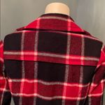 American Eagle Red & Navy Plaid Wool Pea Coat Medium Photo 5