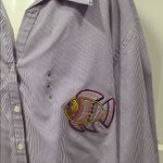Las Olas Purple Striped Button-Down Shirt with Fish Embroidery Photo 1