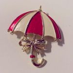 VTG Gerry’s Signed Gold Tone Umbrella Shape 1.75” Charm Brooch Pin Red Photo 0
