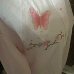 Las Olas Vintage 90s  Butterfly Embroidered Pink Striped Shirt Womens L button up Photo 3