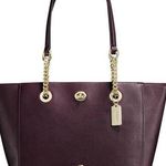 Coach Turnlock Chain Tote Burgundy Pebble Leather Photo 0