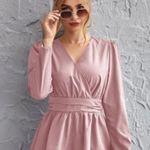 None Boho V-neck Blouse Long Sleeve Peplum Top pink puff sleeve women’s med and L Photo 5