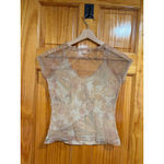 Clue Y2K Sheer Mesh Paisley Top Women’s Small Beige Nude Lined Stretch USA Pink Photo 3