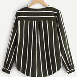 SheIn Green And White Striped V-Neck Long Sleeve Top Photo 4