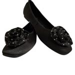 NY&C Flats Shoes size 10 Black Satin Ballet Flower Pearl Detail Dressy Comfort Photo 2