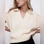 ZARA Knit Polo Collared Vest Ecru Small Boxy Fit Photo 0